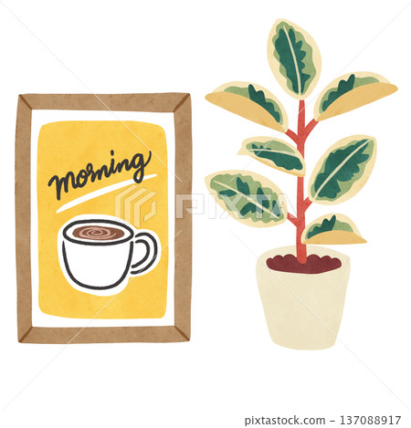 Art poster with a potted ficus Tineke, watercolor hand-drawn illustration Art poster with a potted ficus Tineke, watercolor hand-drawn illustration 137088917