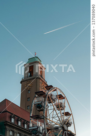 Ferris Wheel and Clock Tower Under Clear Sky 137089040