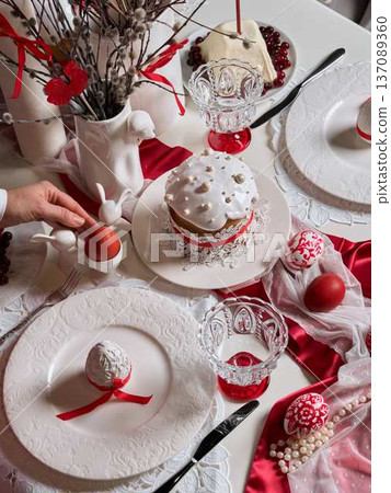 Scene of festive decorations with desserts and natural elements Scene of festive decorations with desserts and natural elements 137089360