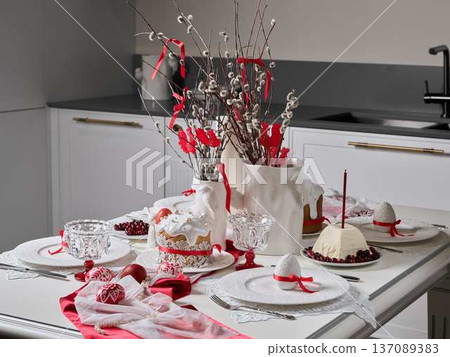 Stylish kitchen setup featuring sweets and elegant accents Stylish kitchen setup featuring sweets and elegant accents 137089383