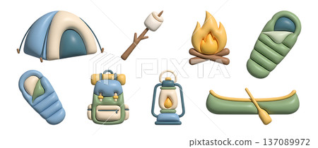 可愛的充氣露營圖示套裝 137089972