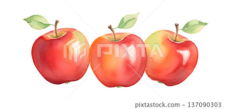 Watercolor painting of fresh apples 137090303