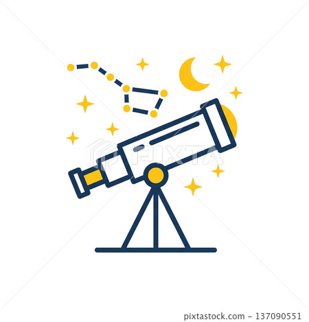 戶外觀星活動的標誌圖標，以夜空和望遠鏡為主題。 137090551