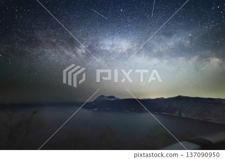 Milky Way reflected in the lake surface Milky Way reflected in the lake surface 137090950
