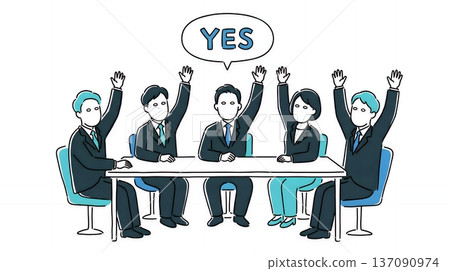 圖示：一個僵化的組織，只有唯唯諾諾的人才會一致舉手。 137090974