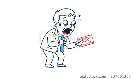 A businessman panics after receiving an urgent demand letter to make an unpaid payment 137091293
