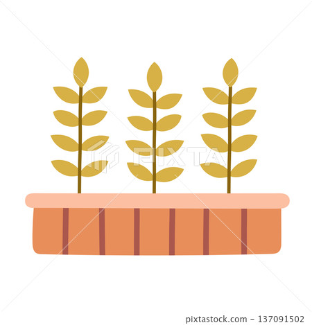 Minimal flat vector illustration of a rectangular planter box with young sprouts. Perfect for gardening themes, spring designs, eco branding, urban farming and home garden visuals Minimal flat vector illustration of a rectangular planter box with young sprouts. Perfect for gardening themes, spring designs, eco branding, urban farming and home garden visuals 137091502