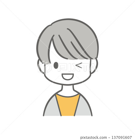 一幅短髮女子眨眼微笑的插圖 137091607