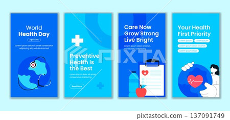 Flat Illustration Social Media Stories World Health Day Hand Drawn Cartoon Background 137091749