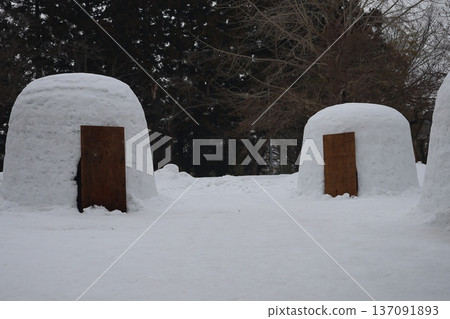 Snow-covered igloos in Yokote Castle Town Snow-covered igloos in Yokote Castle Town 137091893