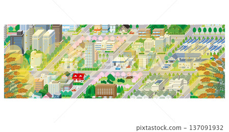 Pollen-filled cityscape. Isometric cityscape. Pollen-filled cityscape. Isometric cityscape. 137091932
