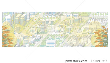 Pollen-filled cityscape. Isometric cityscape. 137091933