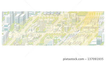 A hazy cityscape covered in yellow sand. Isometric cityscape. A hazy cityscape covered in yellow sand. Isometric cityscape. 137091935