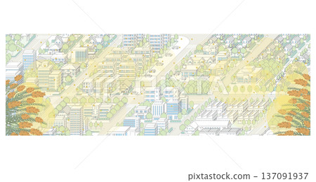 Pollen-filled cityscape. Isometric cityscape. Pollen-filled cityscape. Isometric cityscape. 137091937