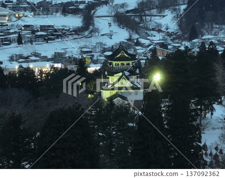 <Aerial> Night view: Glittering Yokote Castle at night <Aerial> Night view: Glittering Yokote Castle at night 137092362