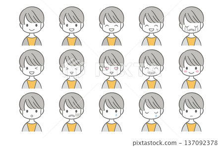 Set of 15 illustrations of women with short hair Set of 15 illustrations of women with short hair 137092378