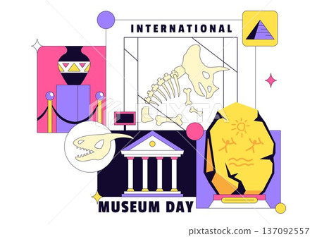 International Museum Day Illustration Featuring a Gallery Building, Cultural Heritage Elements, and Artworks for Educational And Historical Events 137092557