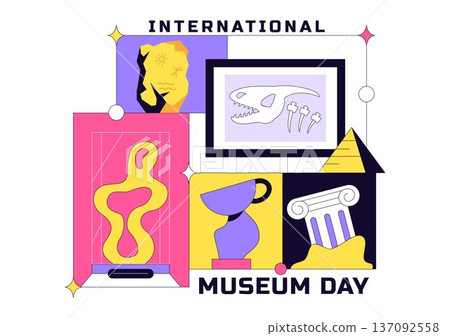 International Museum Day Illustration Featuring a Gallery Building, Cultural Heritage Elements, and Artworks for Educational And Historical Events 137092558