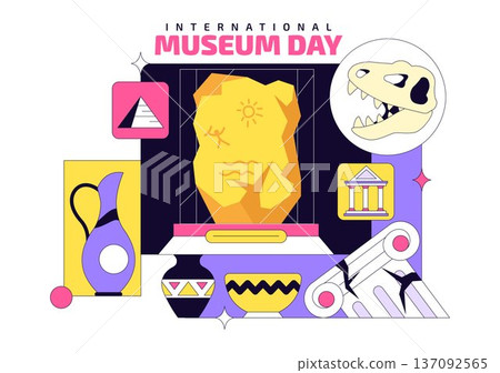 International Museum Day Illustration Featuring a Gallery Building, Cultural Heritage Elements, and Artworks for Educational And Historical Events 137092565
