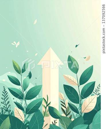 Upward Arrow and Spring Leaves Business Growth Concept Spring Banner 137092566