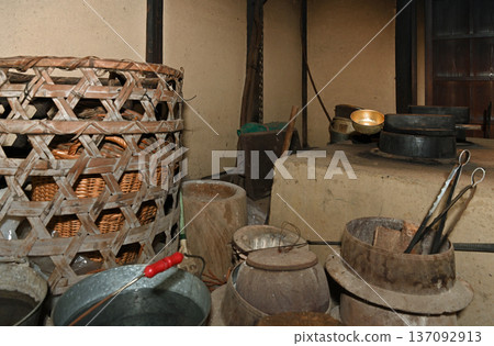 Kitchen (doma) of a traditional Japanese house Kitchen (doma) of a traditional Japanese house 137092913