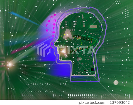 ai text on circuit board with glowing head outline concept ai text on circuit board with glowing head outline concept 137093042