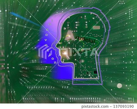 ai text on circuit board with glowing head outline concept ai text on circuit board with glowing head outline concept 137093190