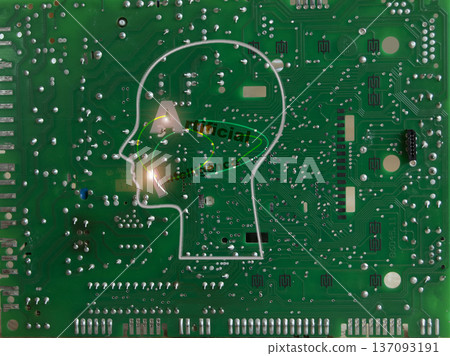 ai text on circuit board with glowing head outline concept 137093191