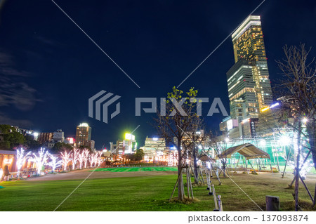 Night view of Apen no Harukas seen from Tennoji Park Night view of Apen no Harukas seen from Tennoji Park 137093874