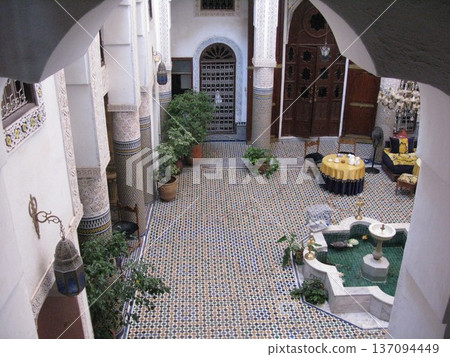Courtyard of a hotel in Fes, Morocco 137094449