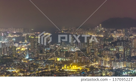 Expansive East Kowloon Skyline Glows Brightly Under Night Sky Feb 13 2026 137095227