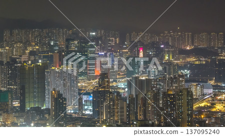 Expansive East Kowloon Skyline Glows Brightly Under Night Sky Feb 13 2026 137095240