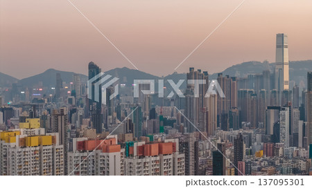 Colorful Kowloon High Rises Glow Against Deepening Evening Skyline Feb 13 2026 Colorful Kowloon High Rises Glow Against Deepening Evening Skyline Feb 13 2026 137095301