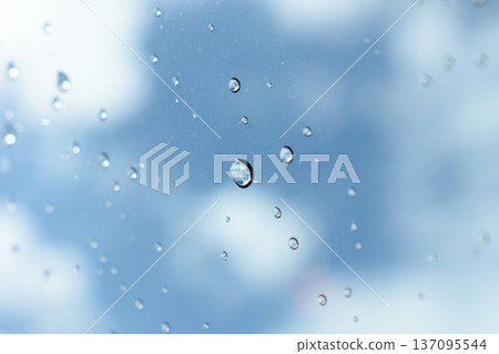 water drop on mirror with blue sky and white cloud background water drop on mirror with blue sky and white cloud background 137095544