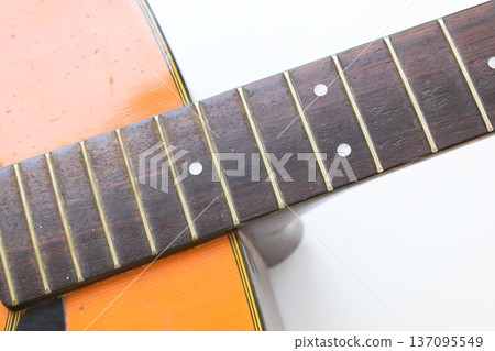 brown wood acoustic guitar isolated on white background 137095549