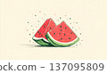 Two cute cartoon watermelon slices with seeds 137095809