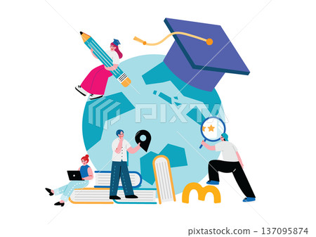 Illustration of international students setting off on a journey around the world 137095874