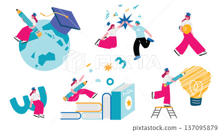 Illustration set of a girl studying abroad 137095879