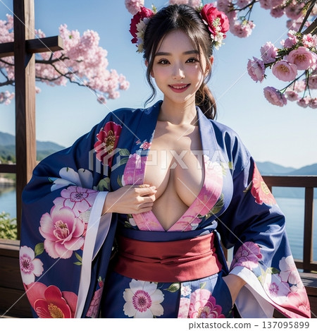 身穿和服，面帶微笑，擺姿勢。 137095899