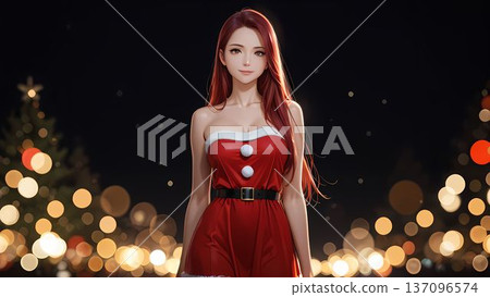 A woman wearing Christmas attire in the street 137096574