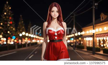 A woman wearing Christmas attire in the street A woman wearing Christmas attire in the street 137096575
