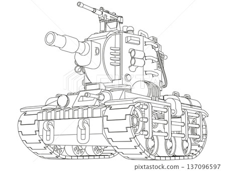 A stylized heavy Soviet tank. Silhouettes. A perspective view. Isolated on white background. A stylized heavy Soviet tank. Silhouettes. A perspective view. Isolated on white background. 137096597