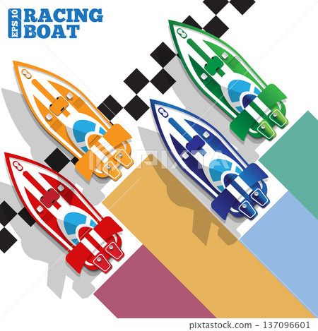 The racing boats at the finish line. View from above. The template for the presentation. The racing boats at the finish line. View from above. The template for the presentation. 137096601