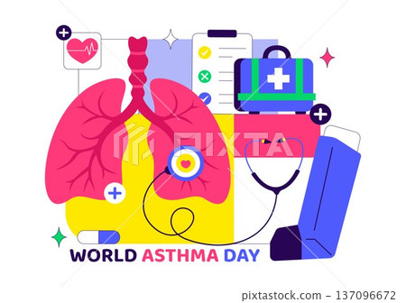 World Asthma Day Vector Illustration on May 2 Featuring Inhaler, Medical Equipment, and Lung Health Prevention in Healthcare Flat Cartoon Background World Asthma Day Vector Illustration on May 2 Featuring Inhaler, Medical Equipment, and Lung Health Prevention in Healthcare Flat Cartoon Background 137096672