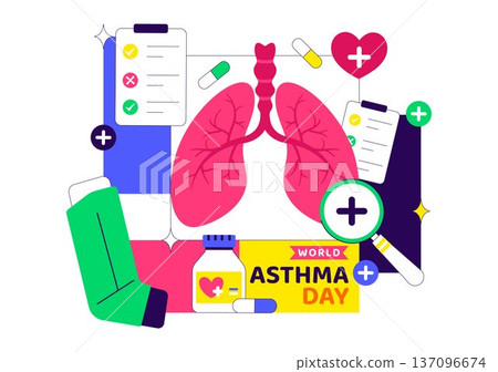 World Asthma Day Vector Illustration on May 2 Featuring Inhaler, Medical Equipment, and Lung Health Prevention in Healthcare Flat Cartoon Background World Asthma Day Vector Illustration on May 2 Featuring Inhaler, Medical Equipment, and Lung Health Prevention in Healthcare Flat Cartoon Background 137096674