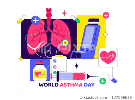 World Asthma Day Vector Illustration on May 2 Featuring Inhaler, Medical Equipment, and Lung Health Prevention in Healthcare Flat Cartoon Background 137096680