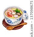 盛在熱氣騰騰的碗裡的海鮮茶碗蒸插圖 137098675