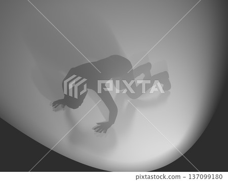 Silhouette of a man on all fours wailing on the ground, dark shadow, 3D illustration Silhouette of a man on all fours wailing on the ground, dark shadow, 3D illustration 137099180