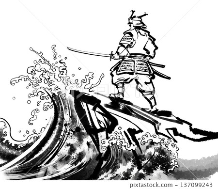 武士立於懸崖之上——水墨畫 137099243