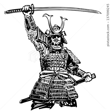 Samurai raising a victory cry 137099245